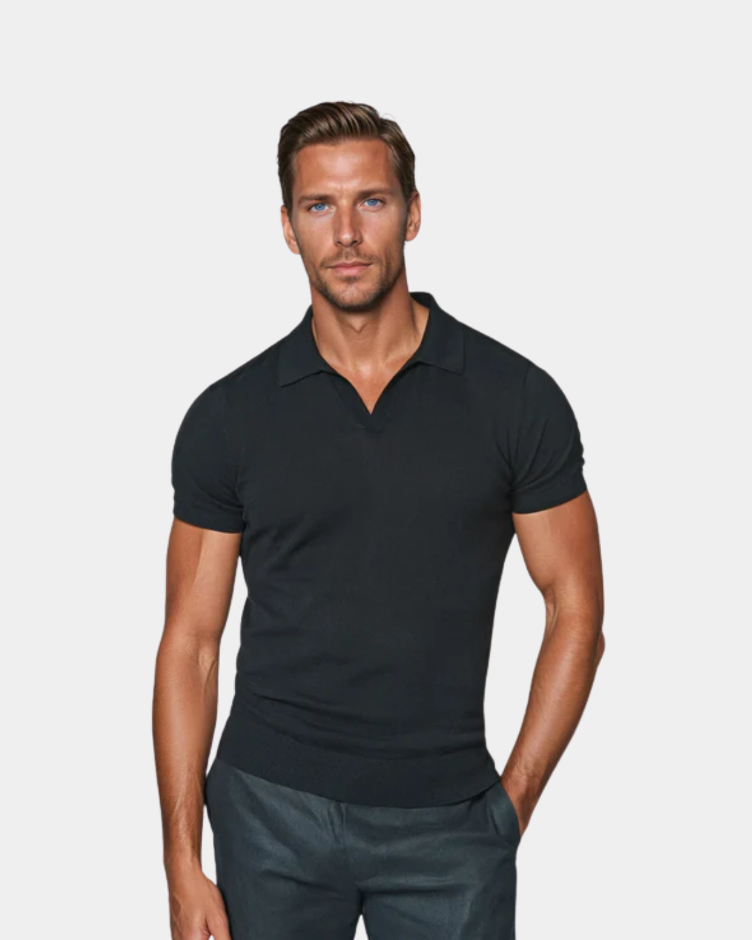 Men's Knitted Polo Shirt with Open Collar