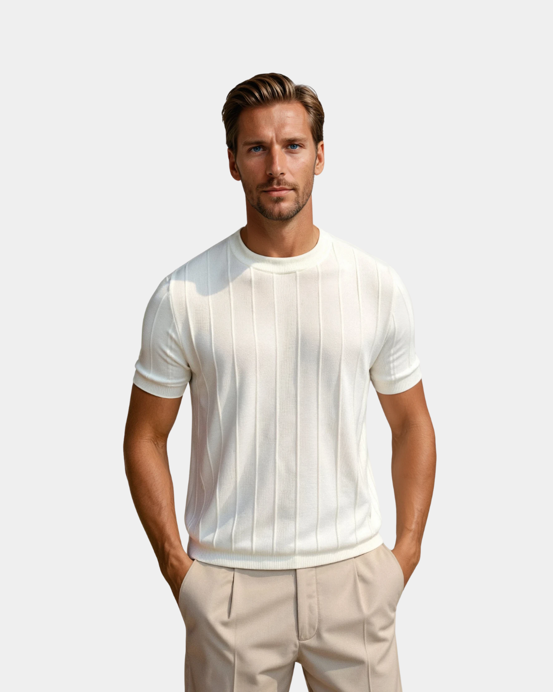 Men's Knitted Short Sleeve Shirt with Slim Fit