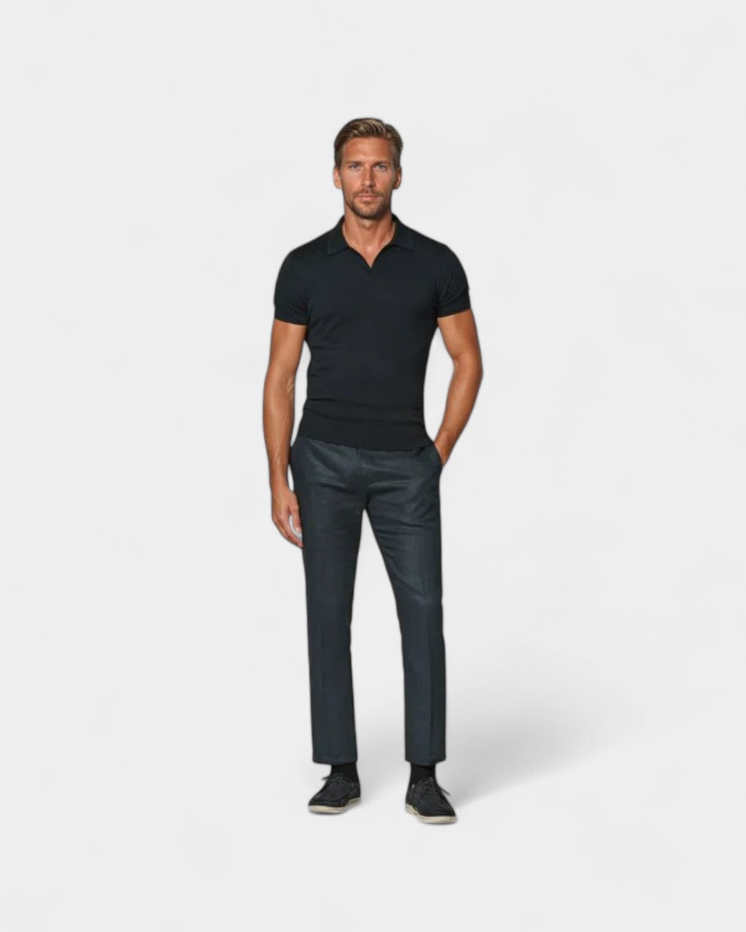 Men's Knitted Polo Shirt with Open Collar