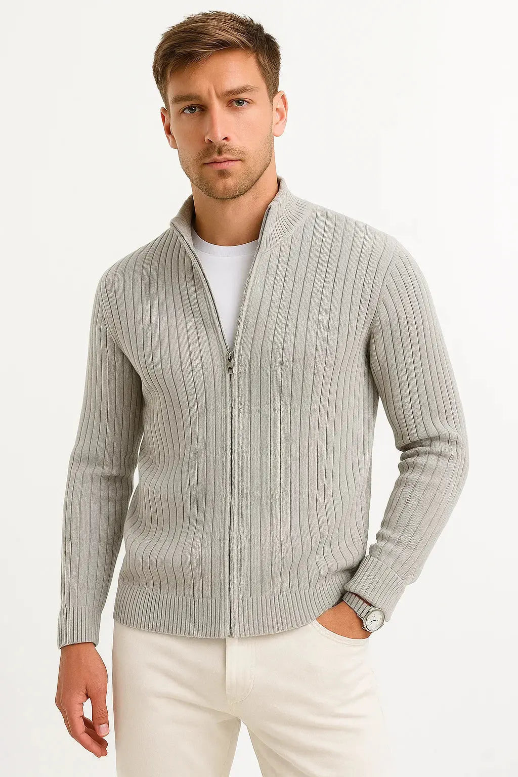 Men's Lightweight Ribbed Knit Cardigan
