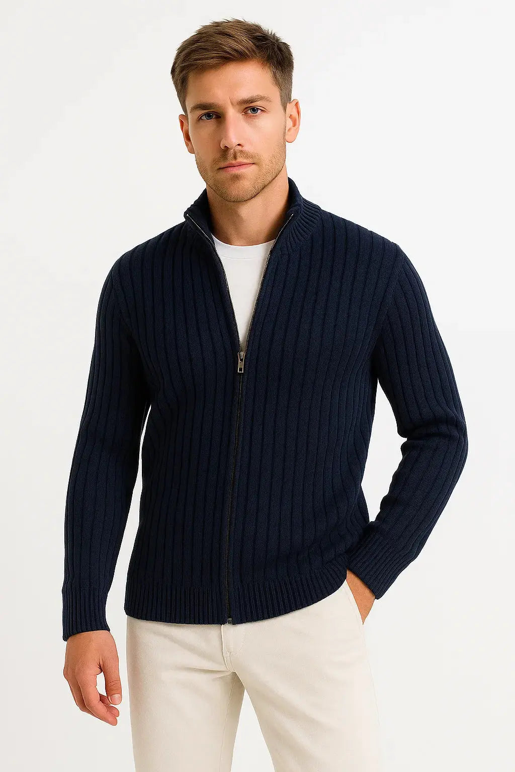Men's Lightweight Ribbed Knit Cardigan