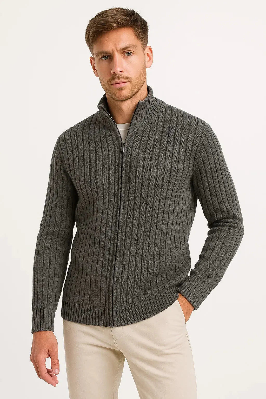 Men's Lightweight Ribbed Knit Cardigan