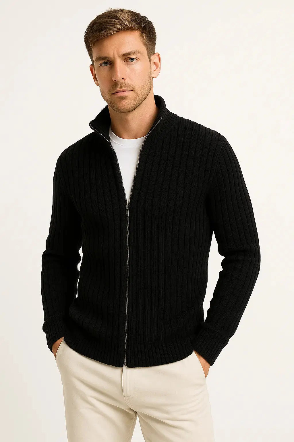 Men's Lightweight Ribbed Knit Cardigan