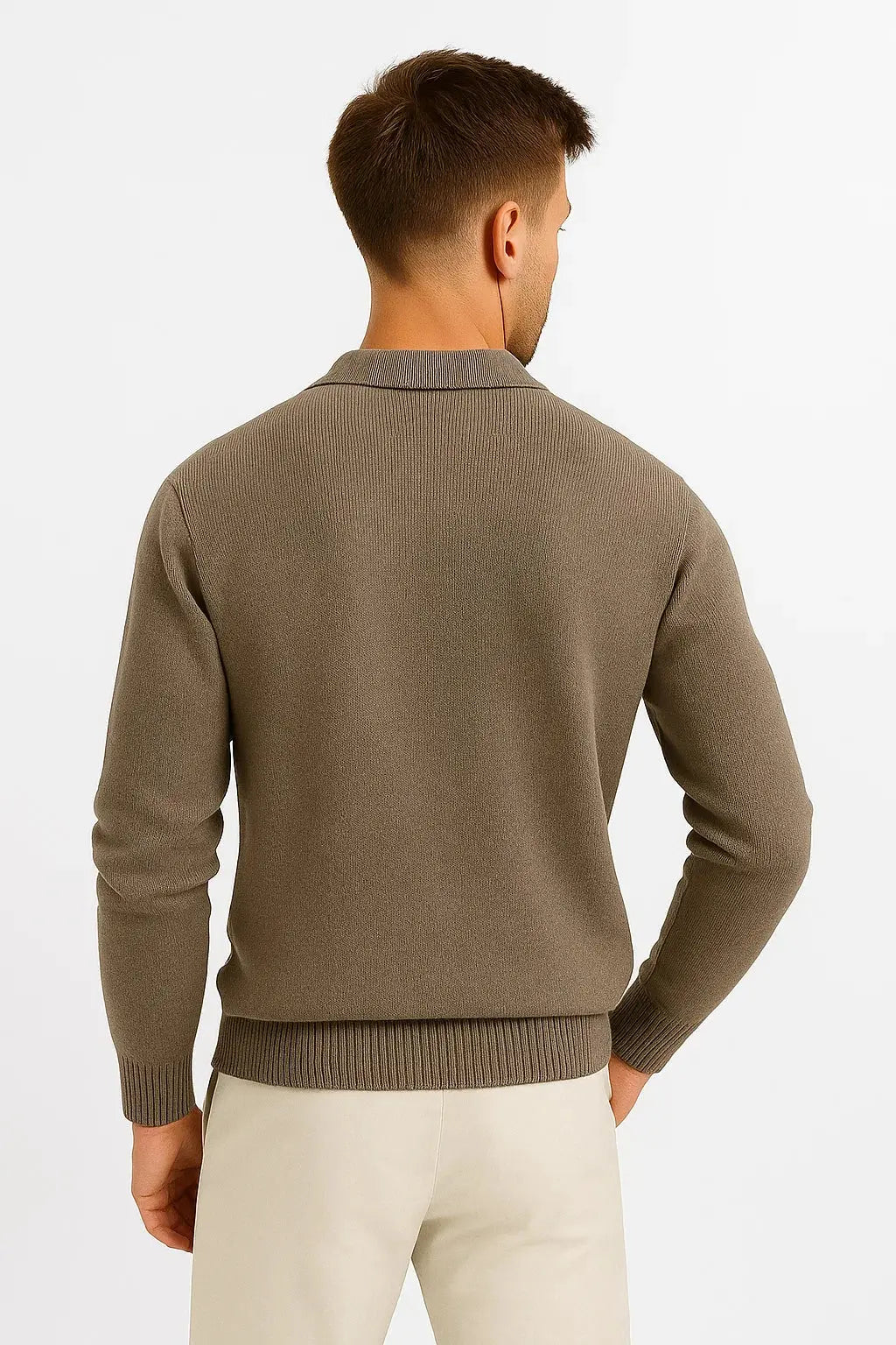 Men's Knitted Polo Jumper in Cotton-Polyester Blend
