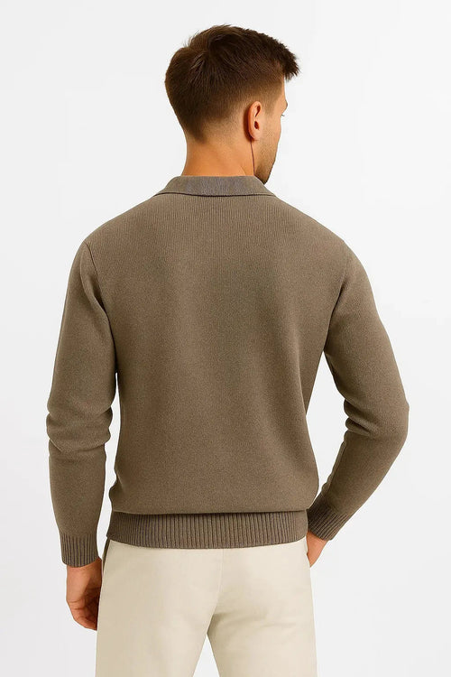 Men's Knitted Polo Jumper in Cotton-Polyester Blend