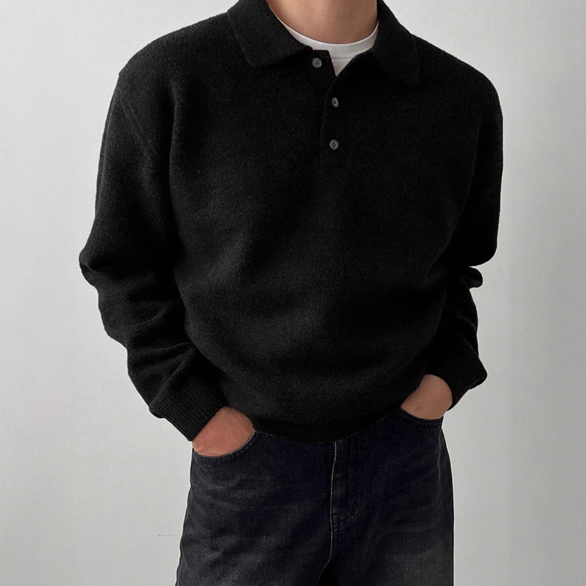 Men's Knitted Polo Jumper in Cotton-Polyester Blend