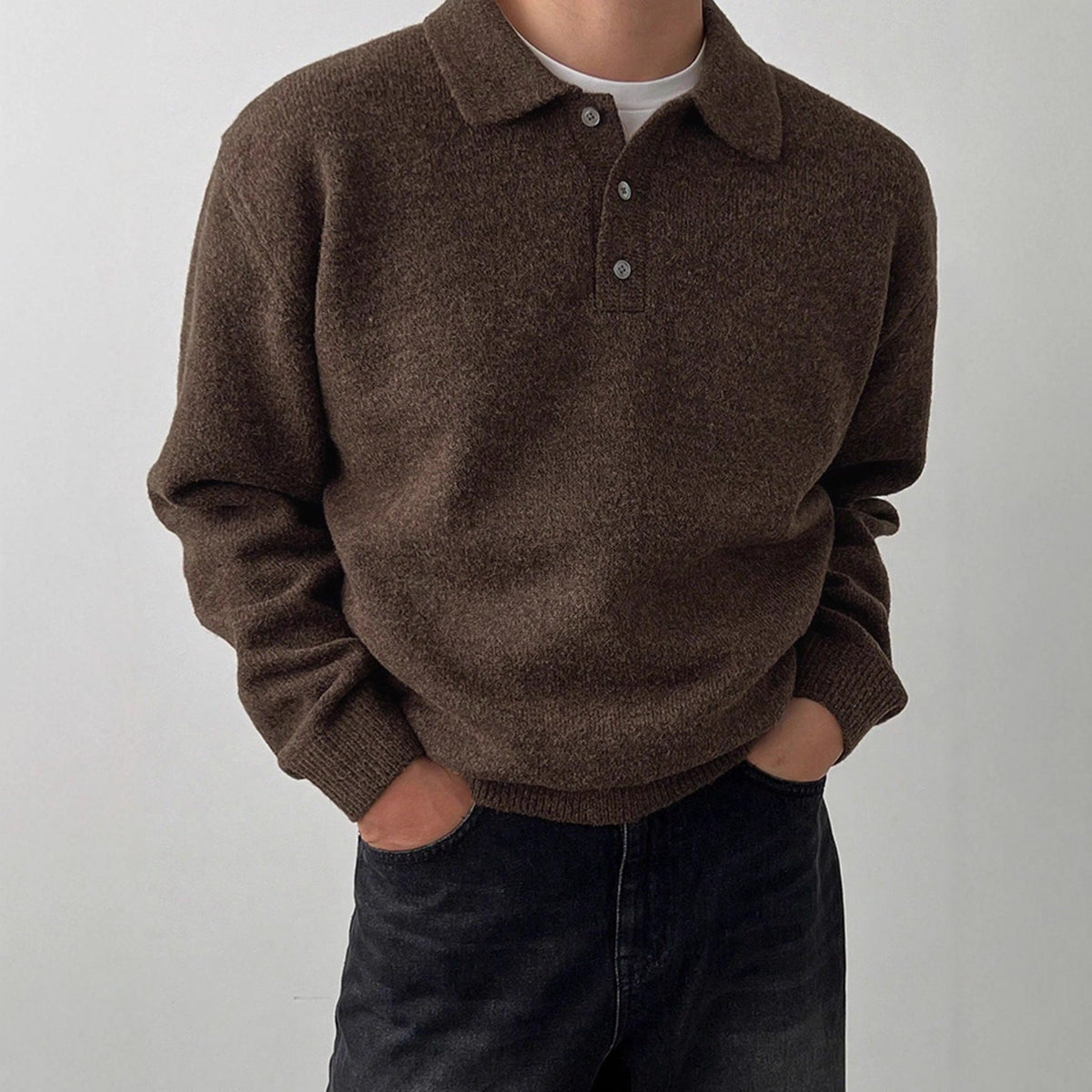 Men's Knitted Polo Jumper with Structured Collar