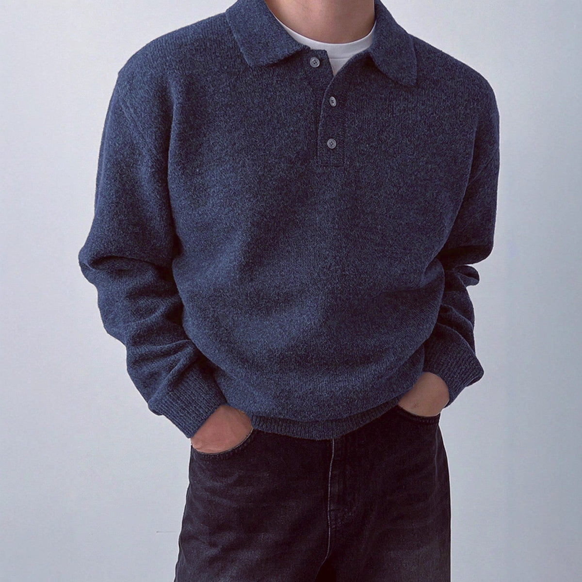 Men's Knitted Polo Jumper with Structured Collar