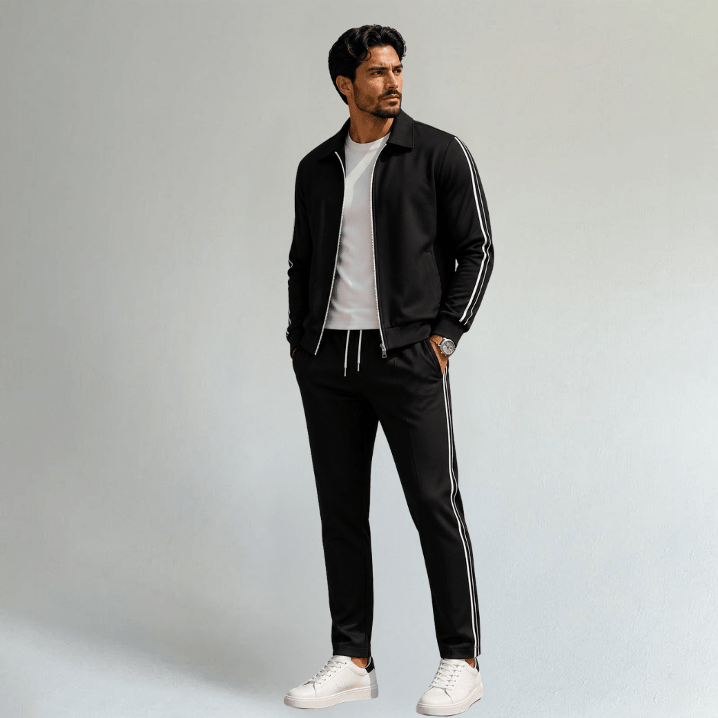 Men's Cotton Blend Zip-Front Tracksuit Set