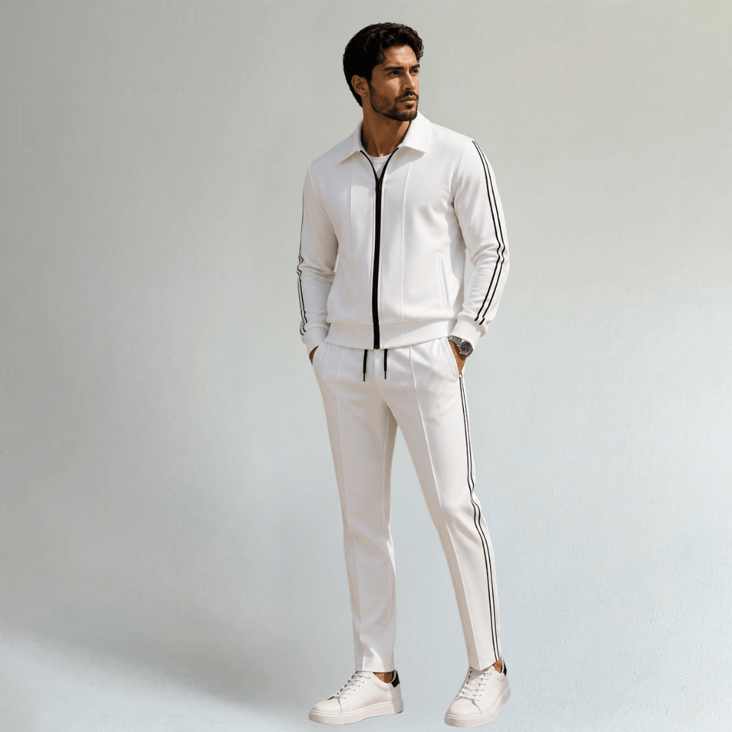 Men's Cotton Blend Zip-Front Tracksuit Set
